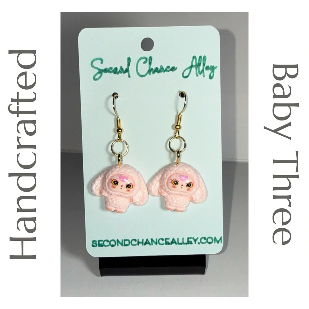 Baby Three Earrings – Handcrafted Whimsy‎ in Blush Pink